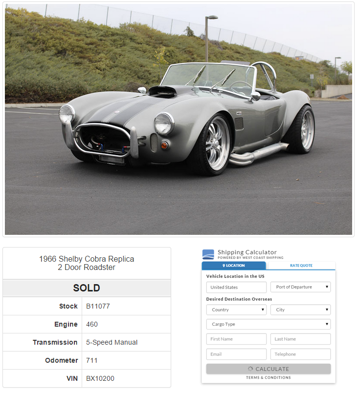 1966 Shelby Cobra Replica and calc image