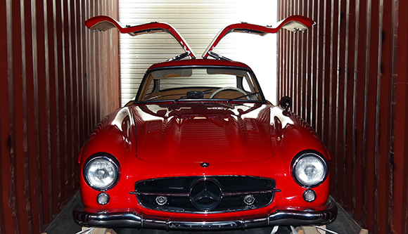 Mercedes 300SL Gullwing shipping overseas in a container