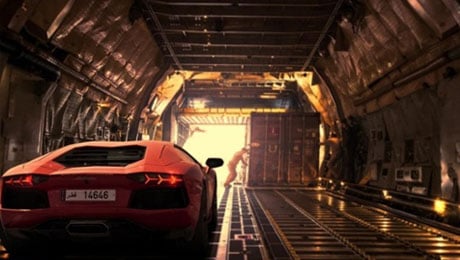 Lamborghini Aventador inside airplane