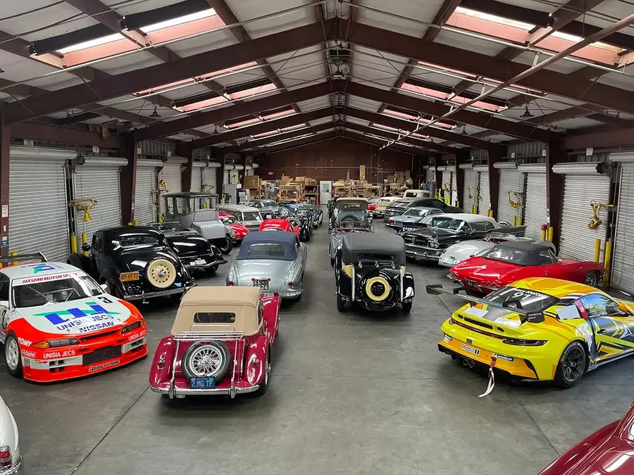 Vehicles staged for container loading at West Coast Shipping's California warehouse