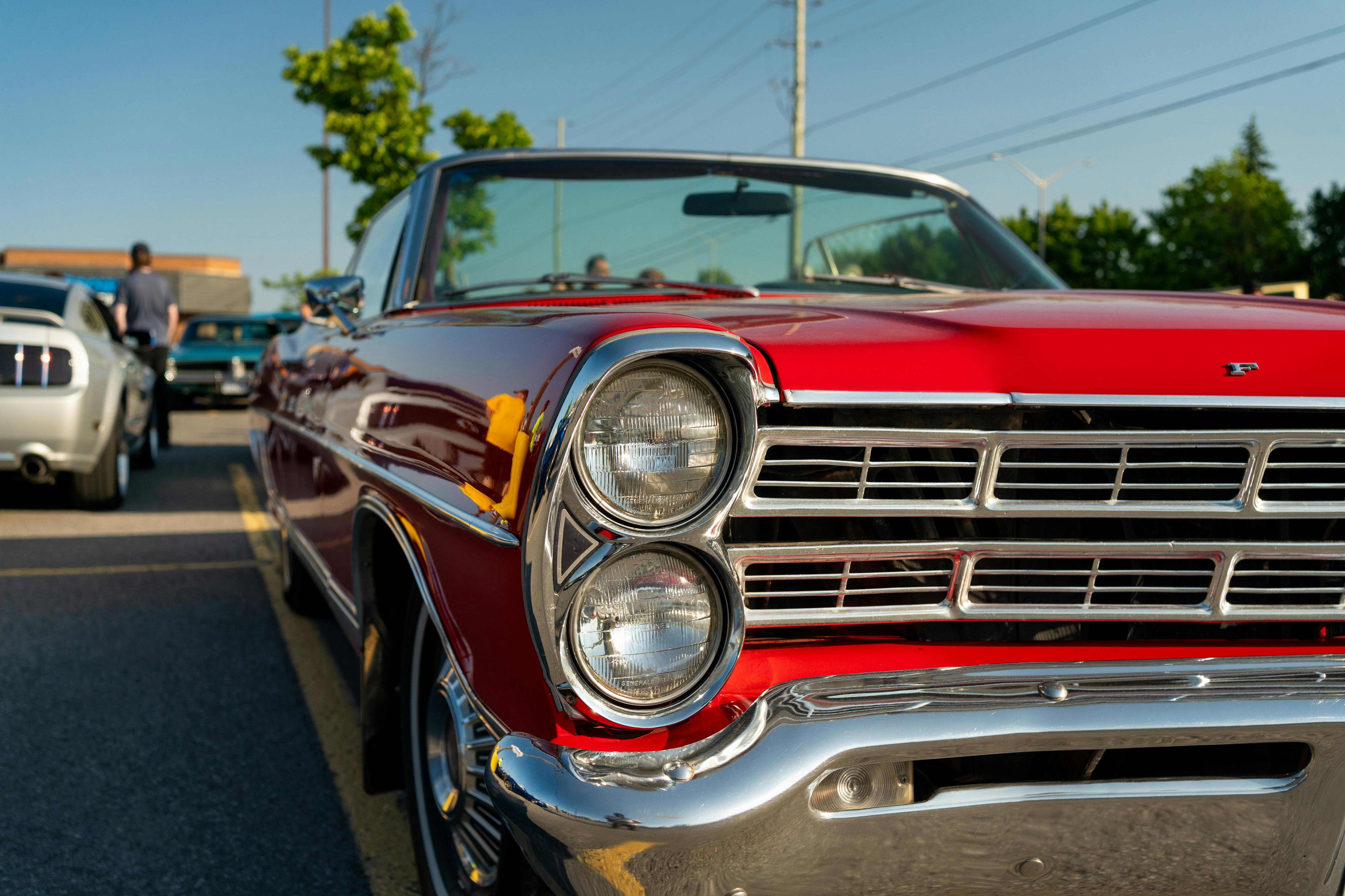 Vintage Red Car at Outdoor Car Show