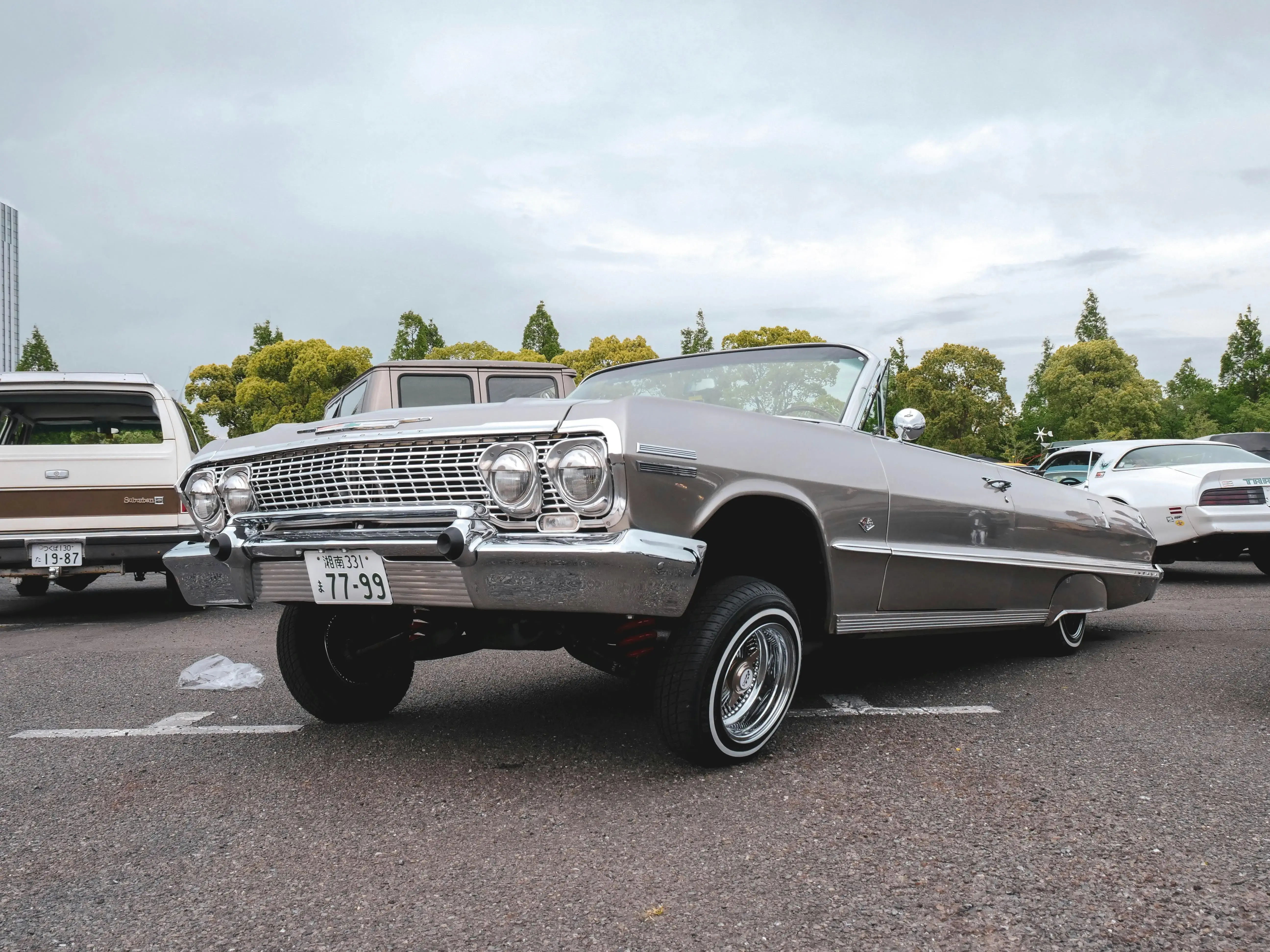 A classic silver American convertible 
