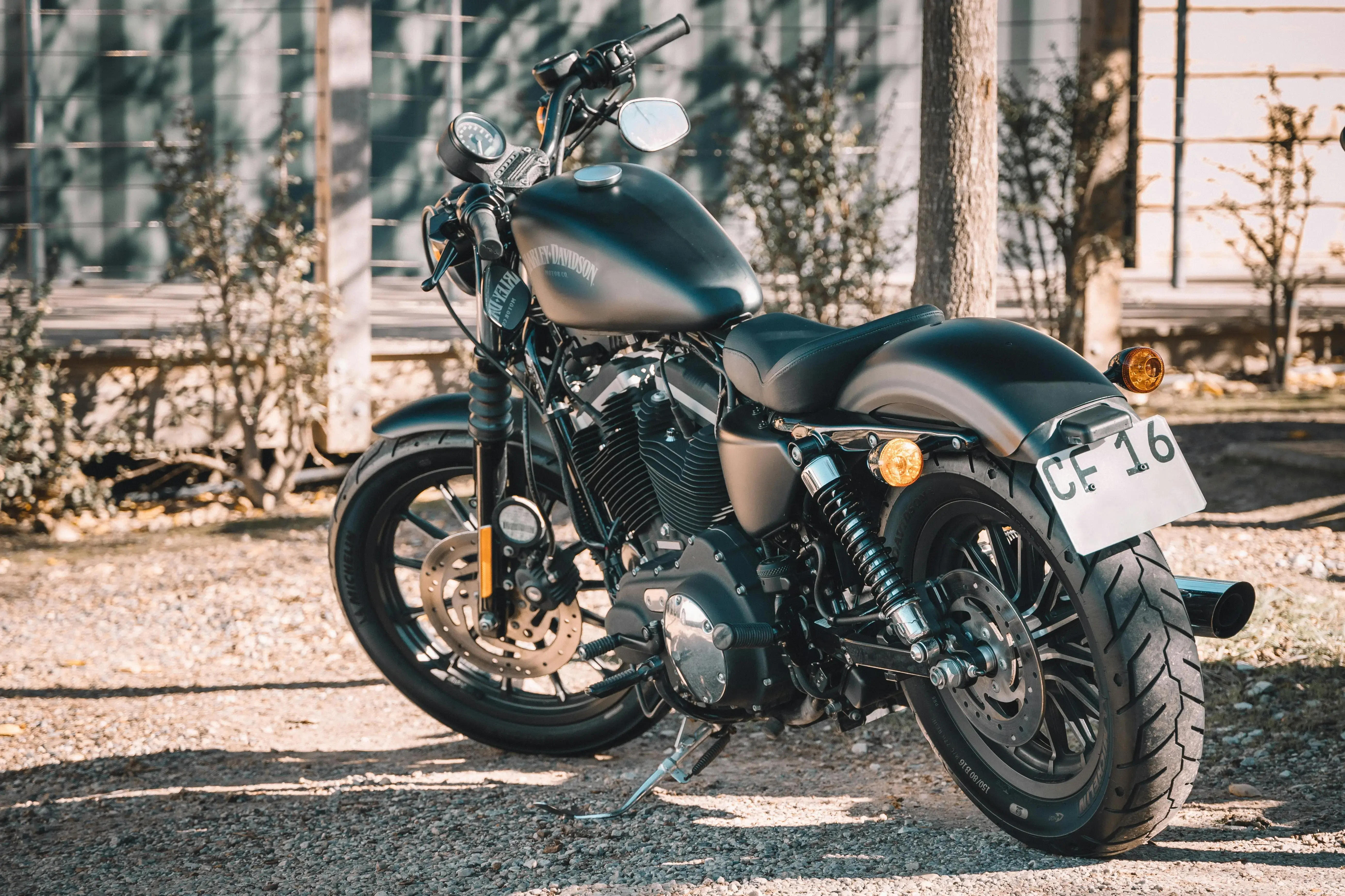 Black Harley Davidson Motorcycle Parked