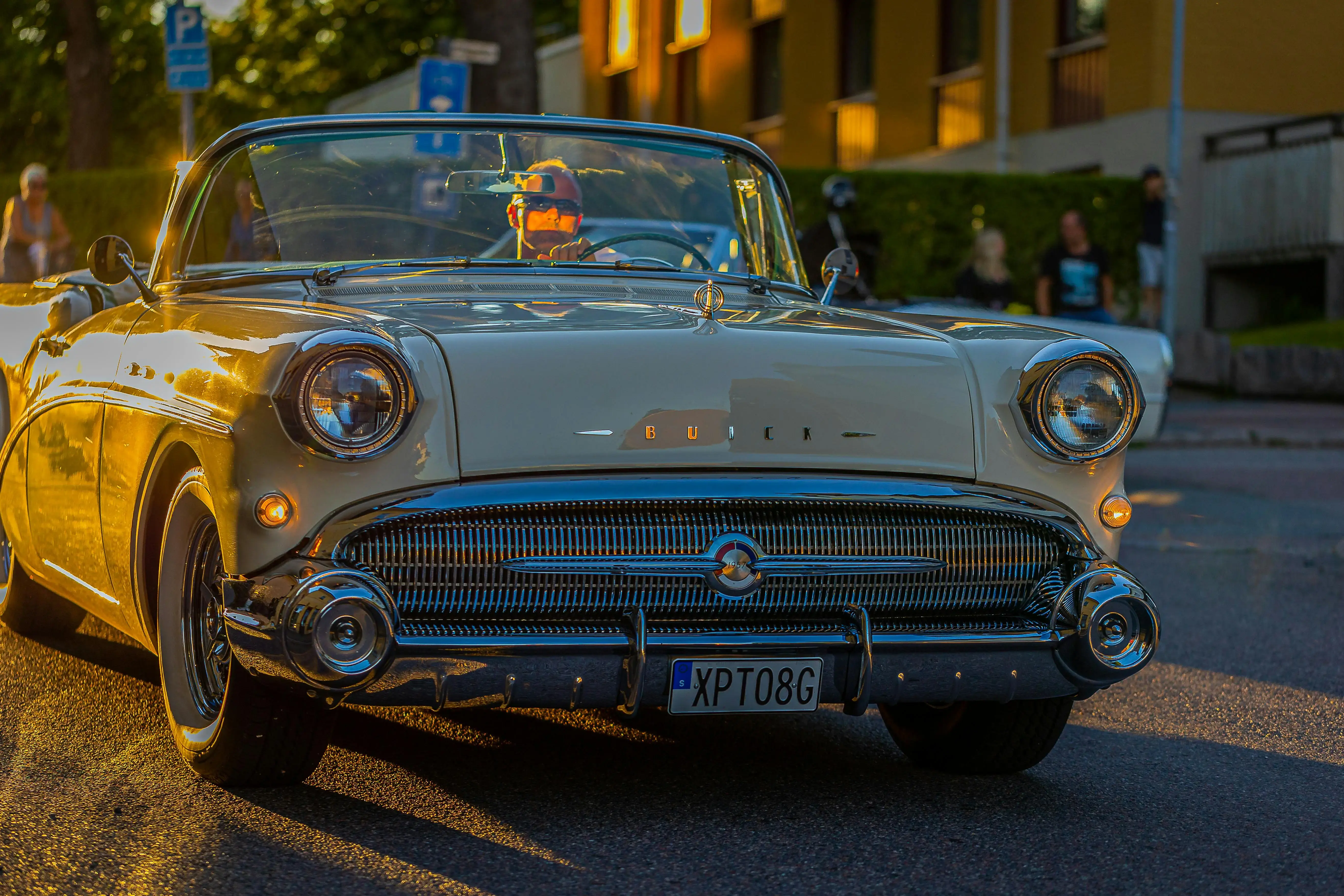 Beige Vintage Car on the Road