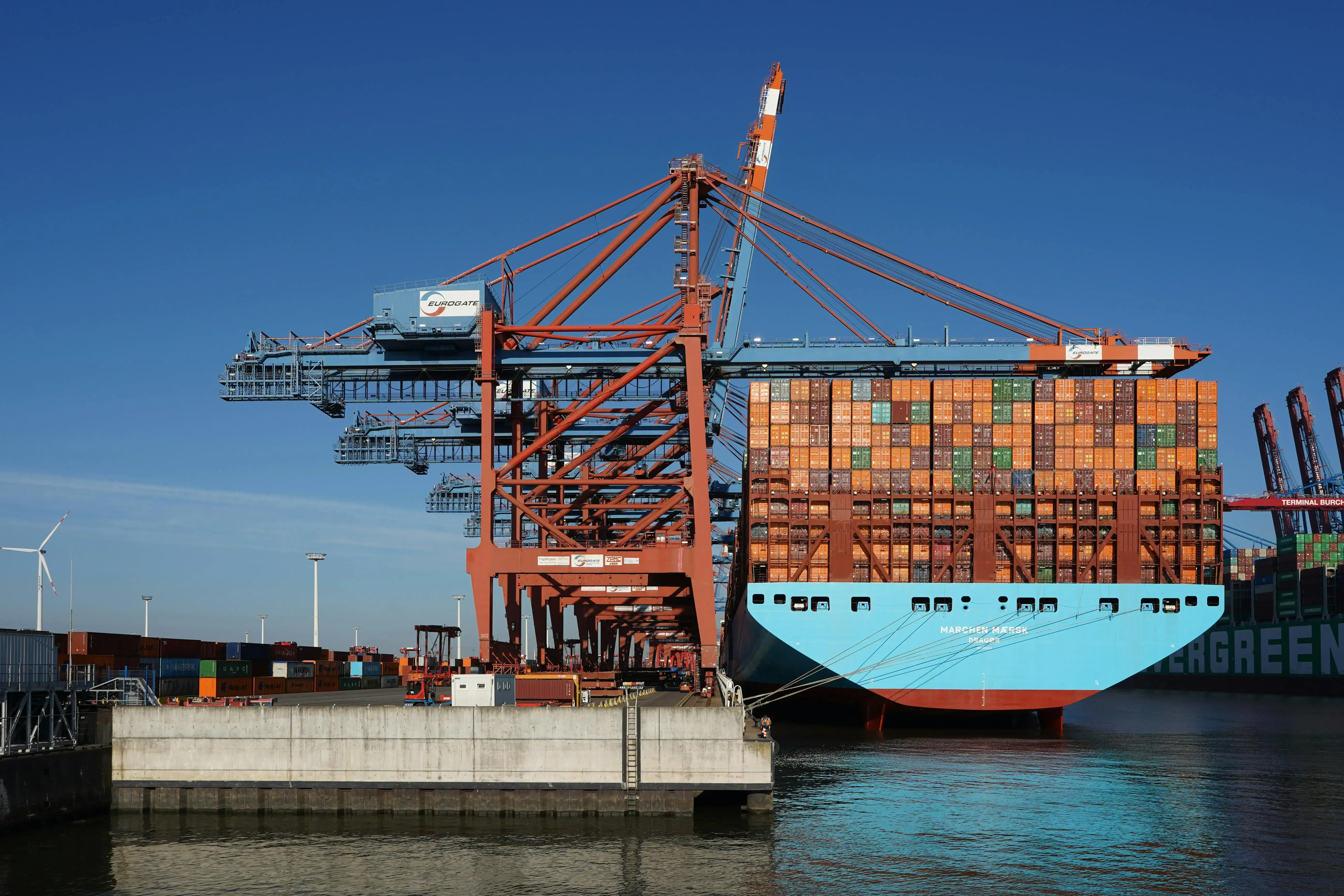 Massive Cargo Ship Docked at Hamburg Port