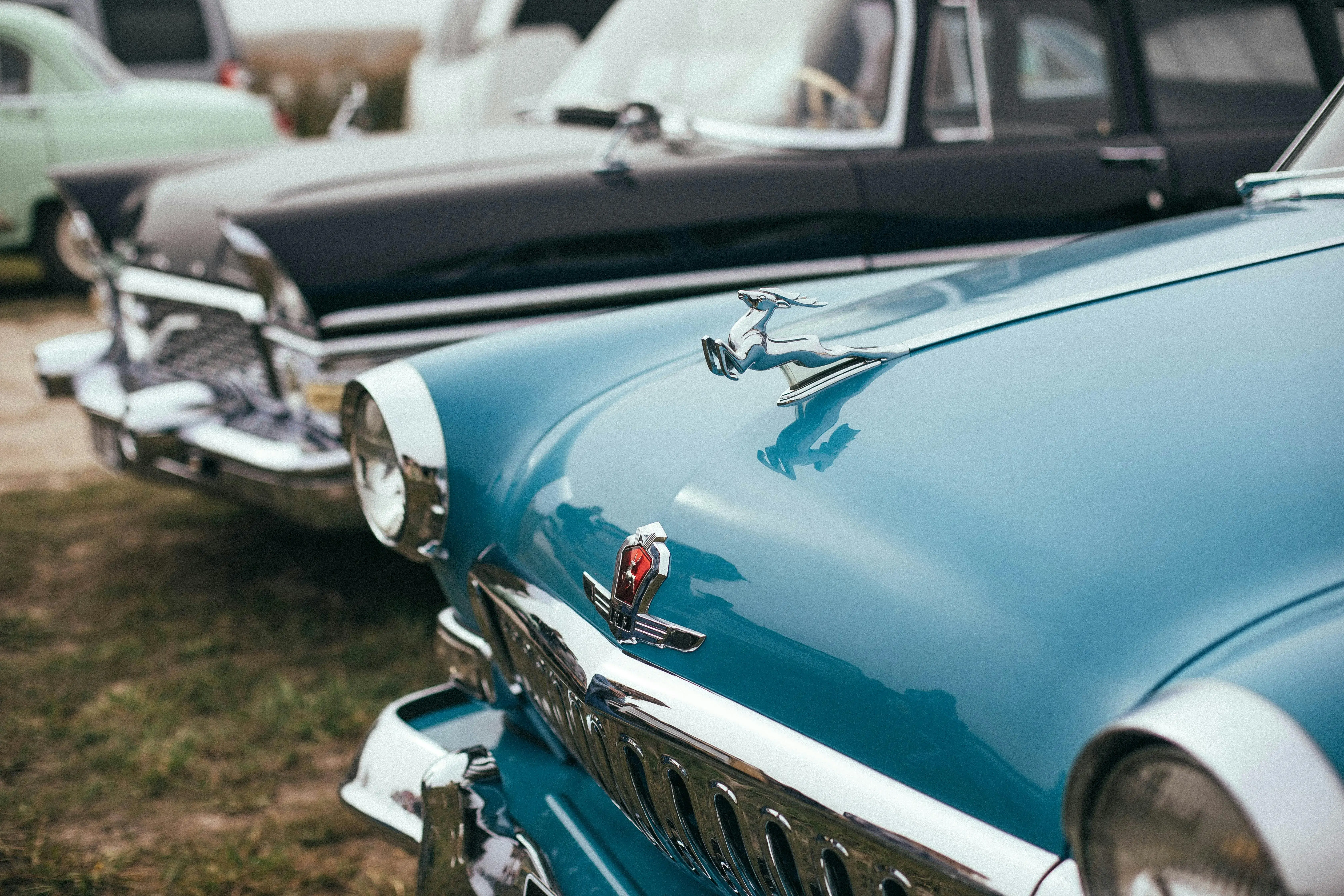 Emblem of a Blue Classic Car