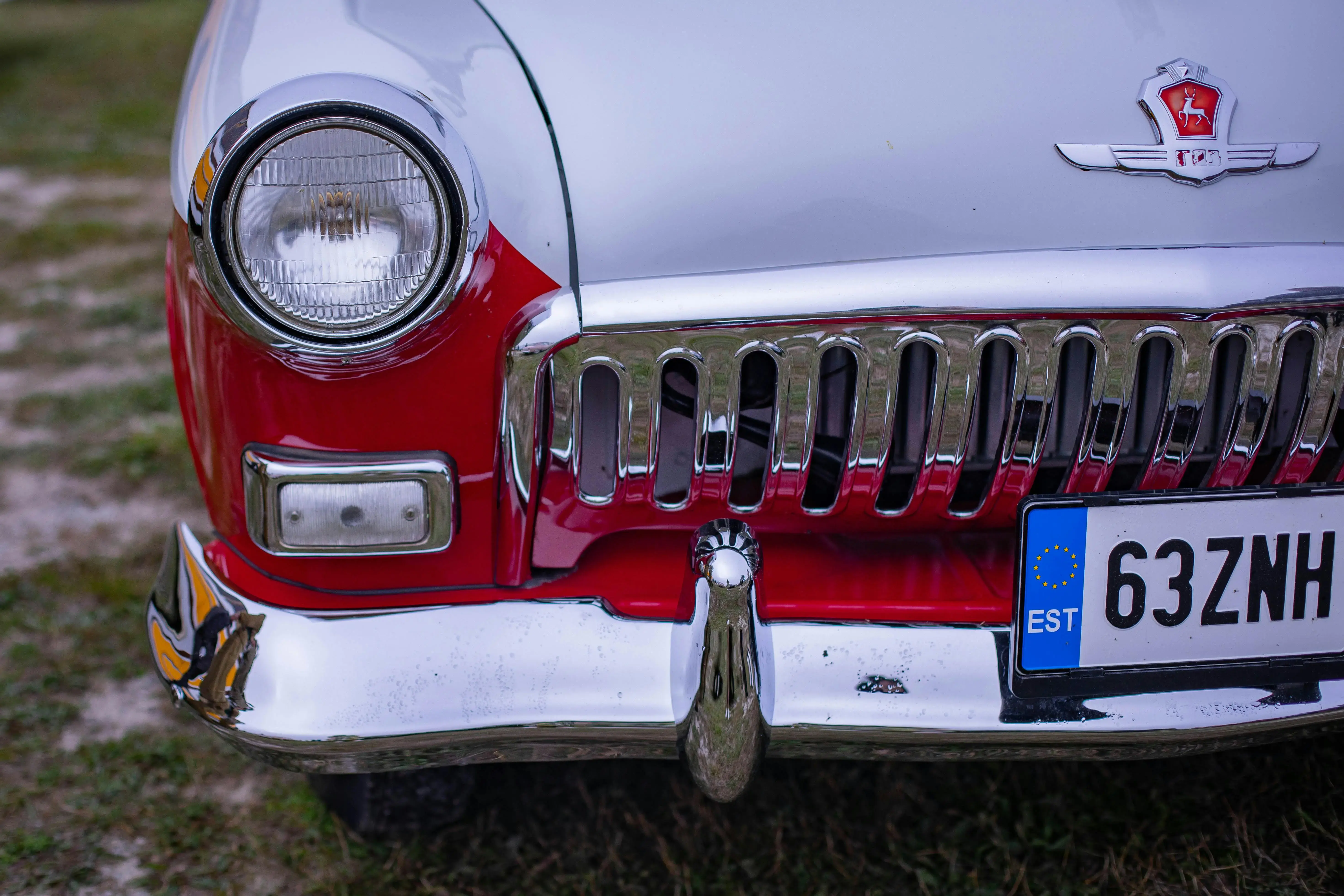 Red and White Vintage Car