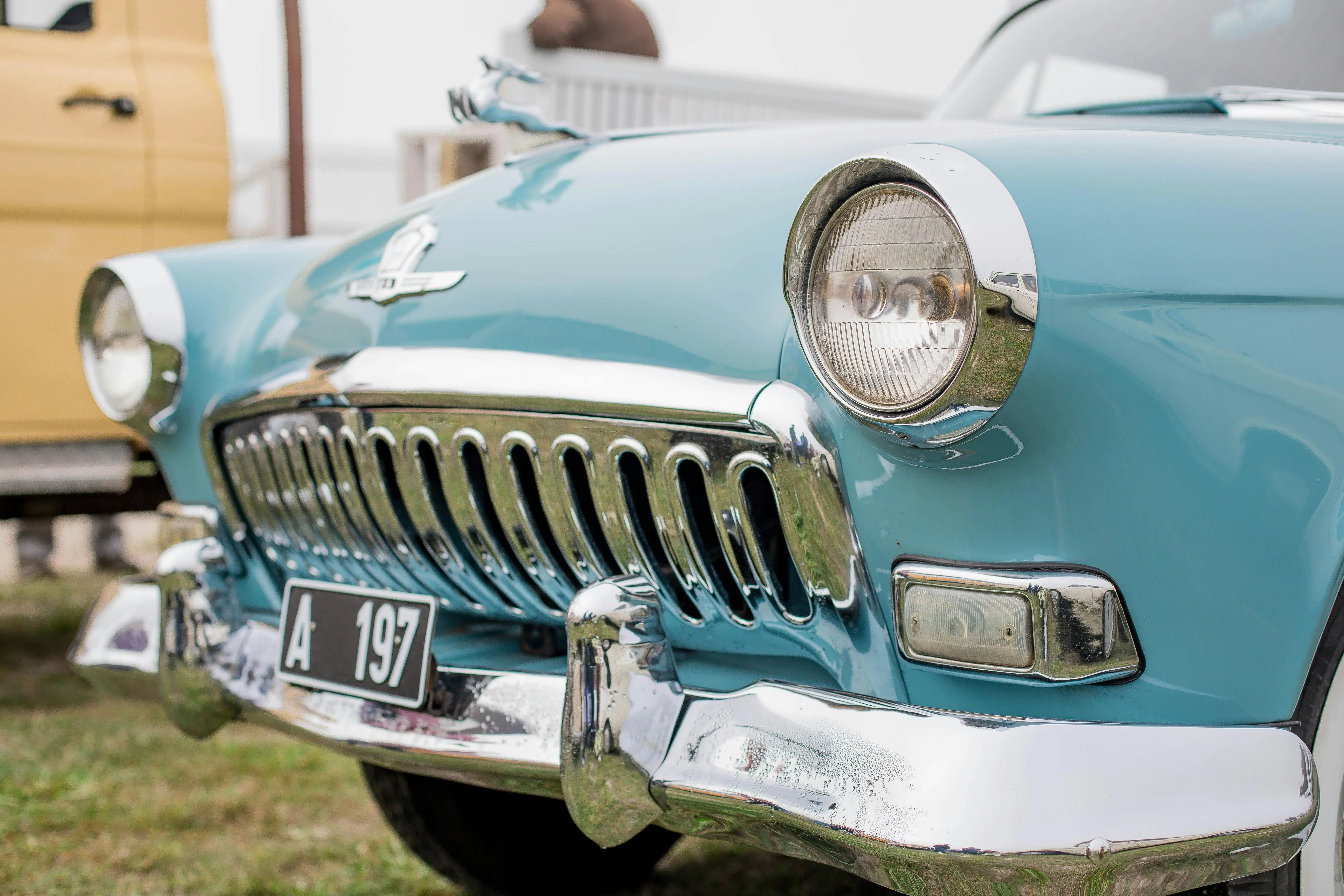 A Close-Up Shot of a Blue GAZ M21 Volga
