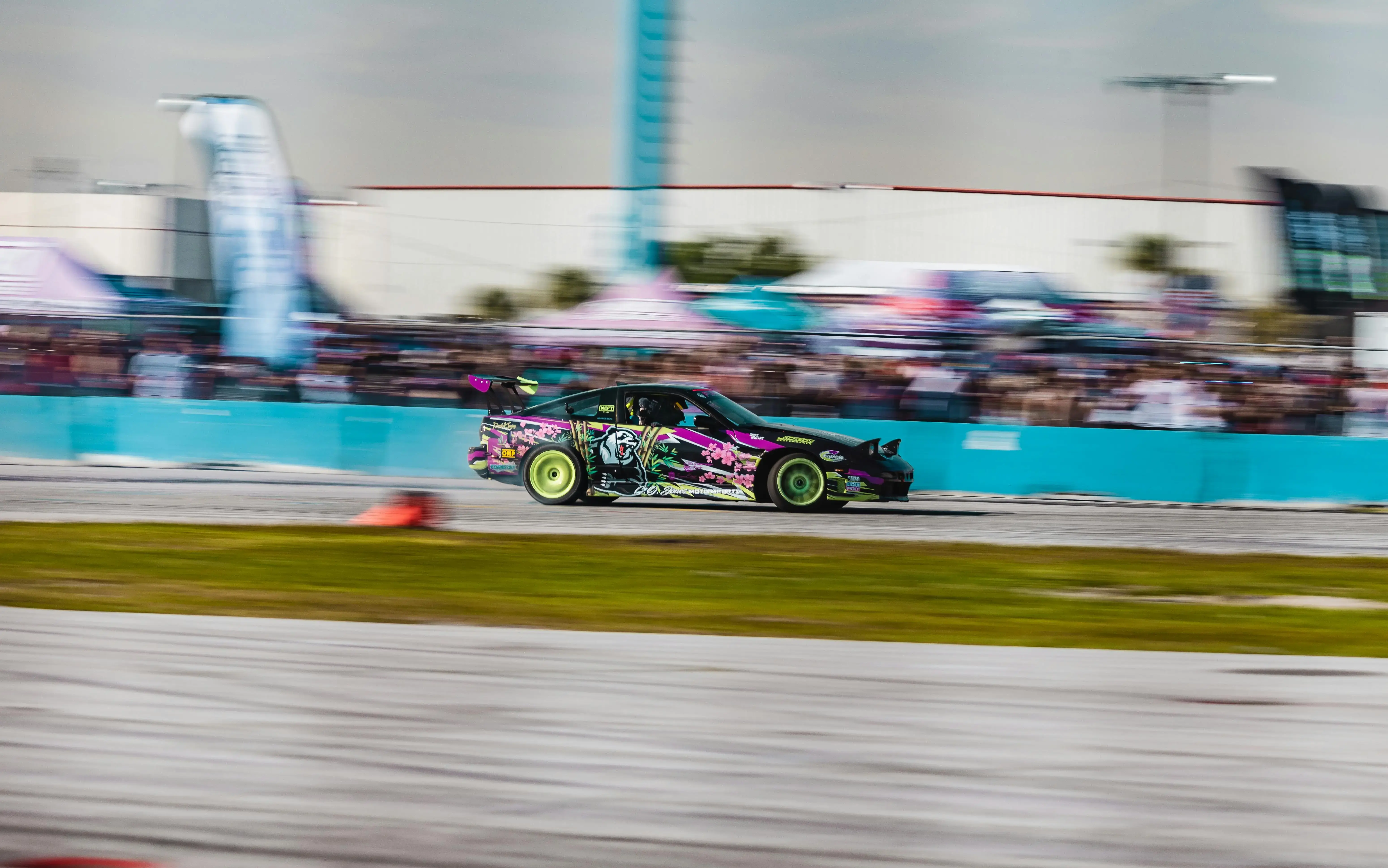 A car is racing on a track