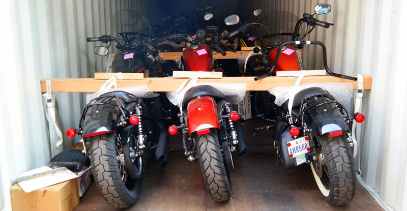 Motorcycle in shipping container