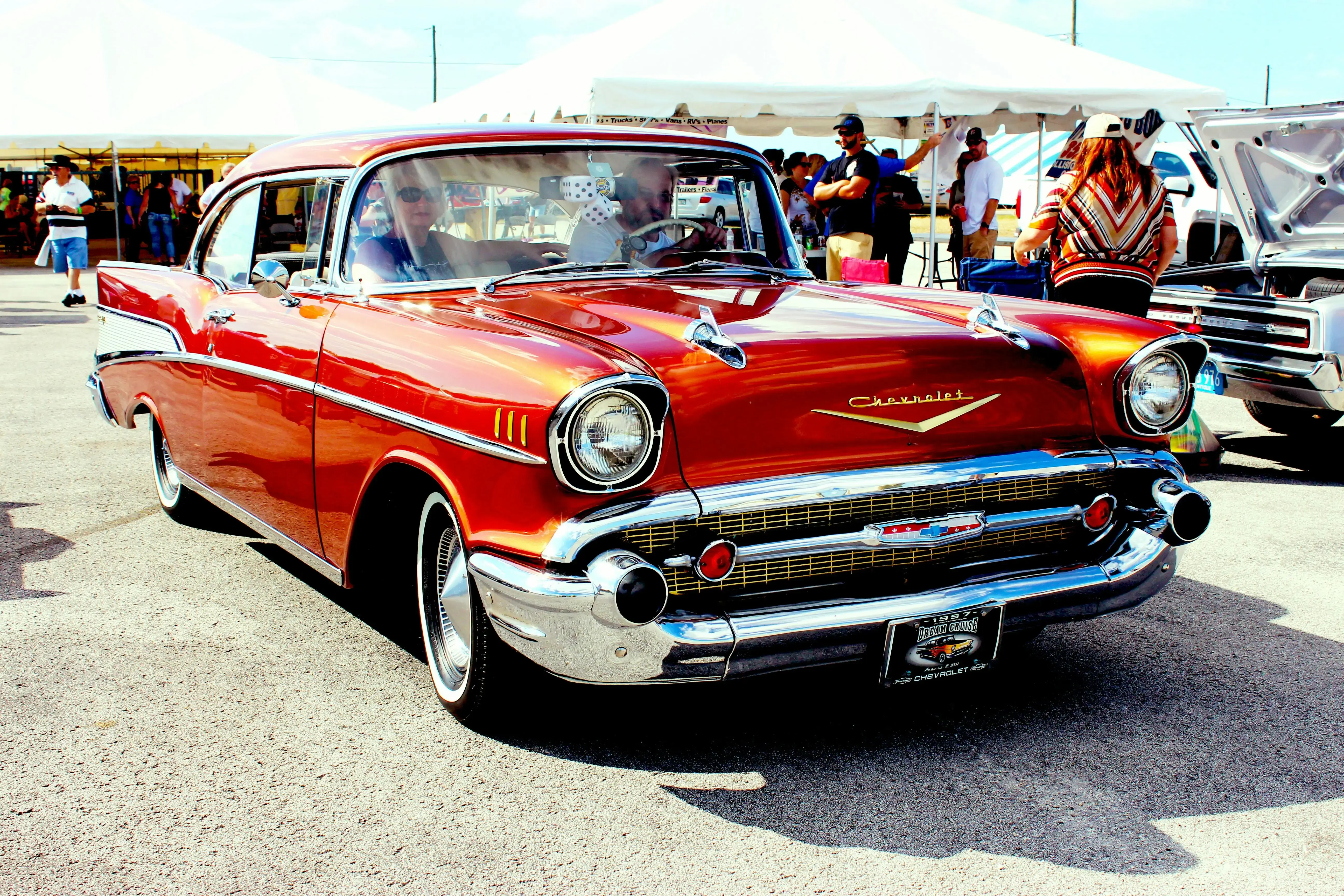 a parked red car