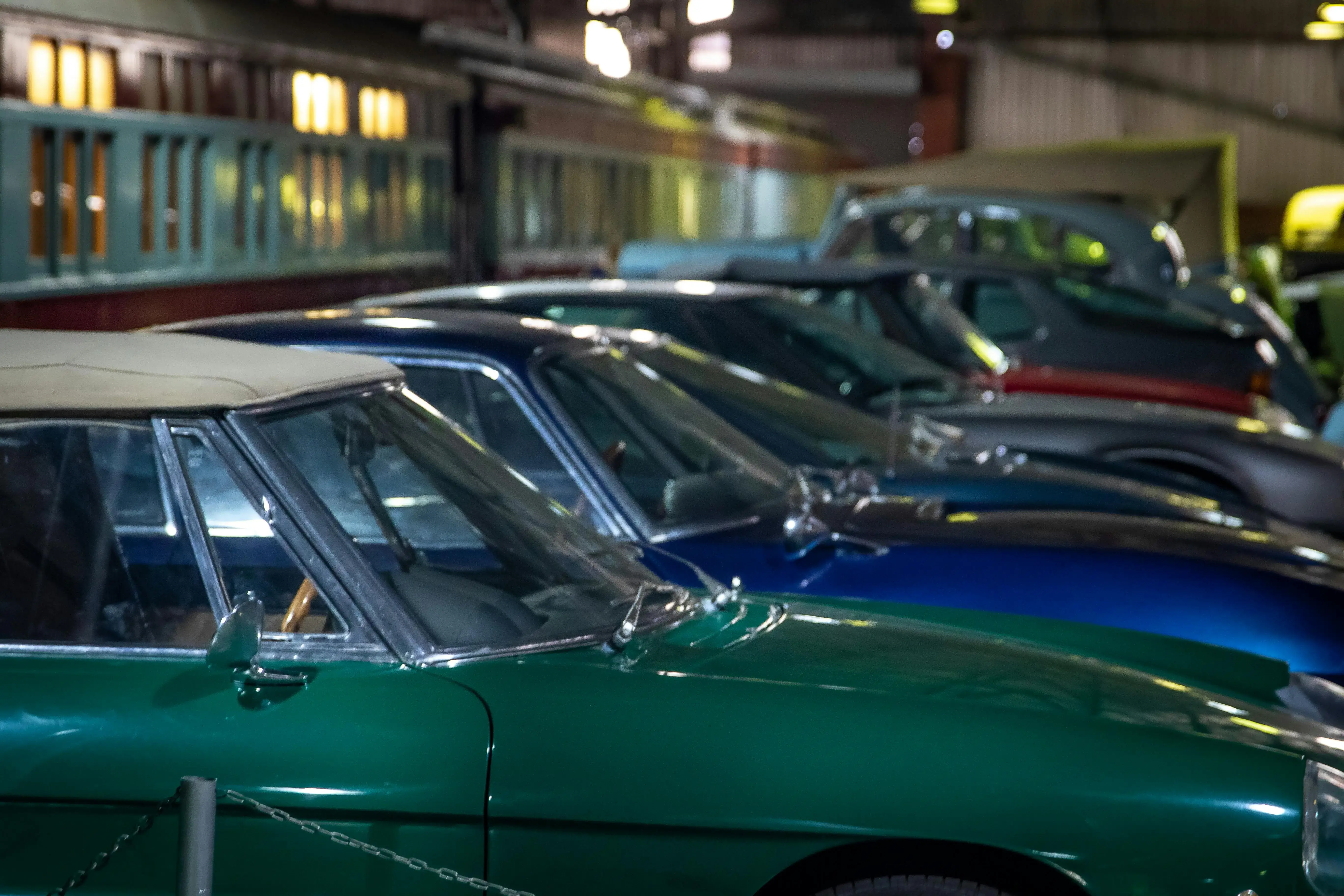 cars parked in a wharehouse