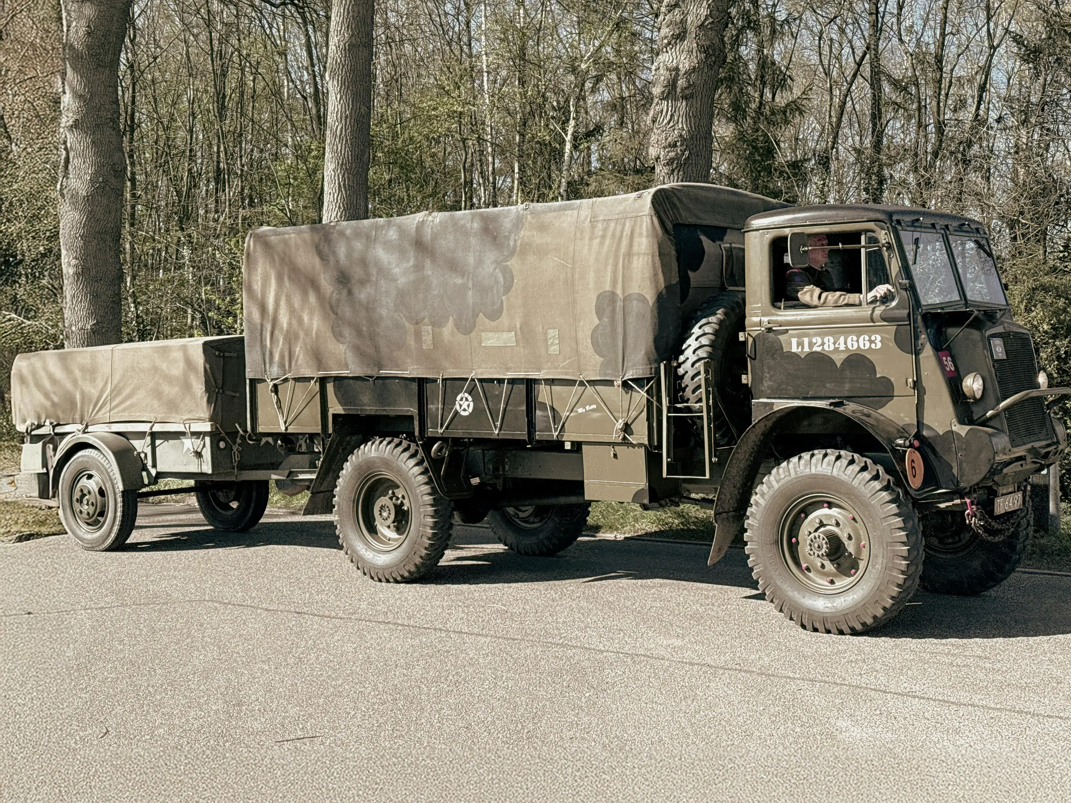 Vintage Military Truck on Forest Road