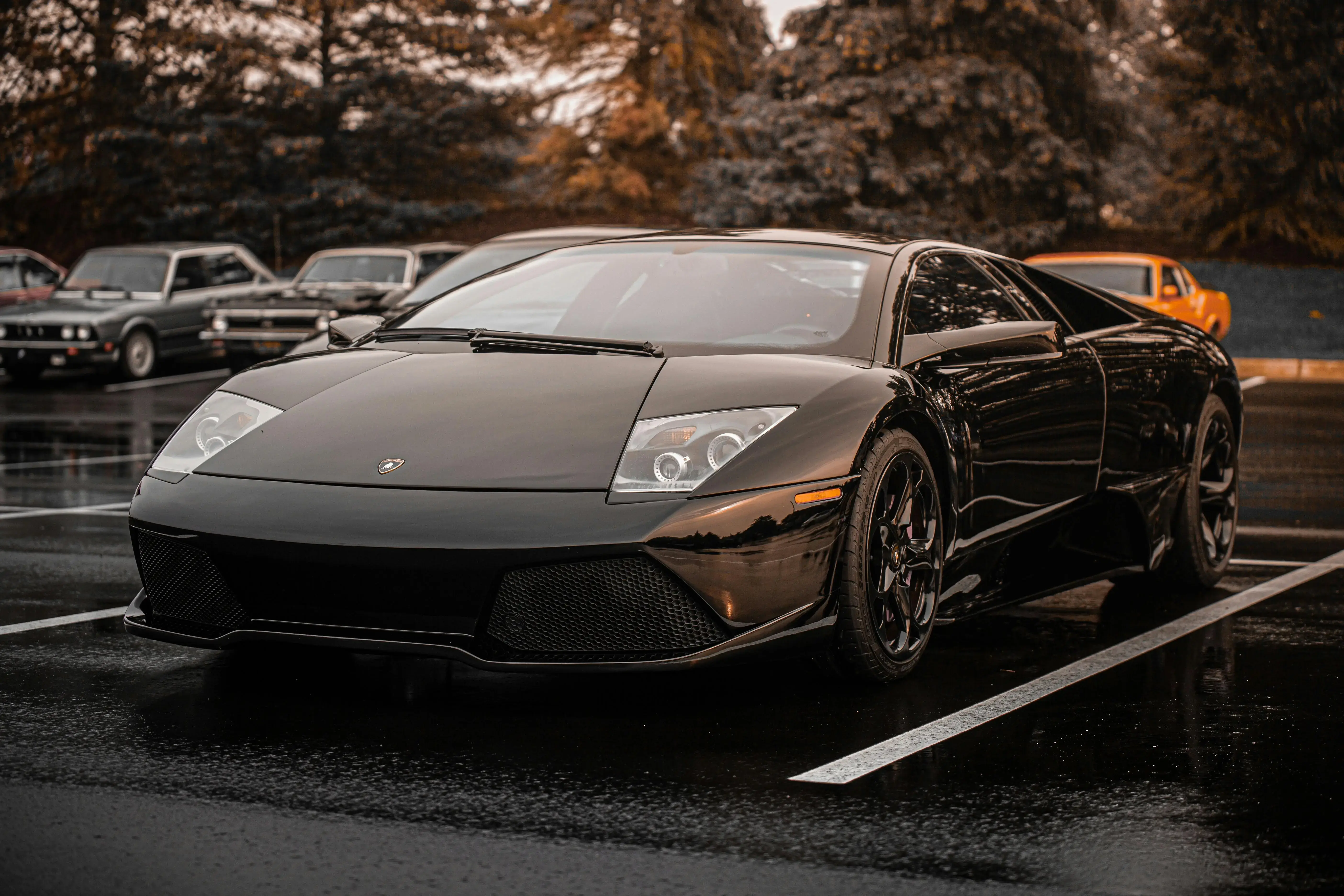 A Black Sports Car Parked on the Road