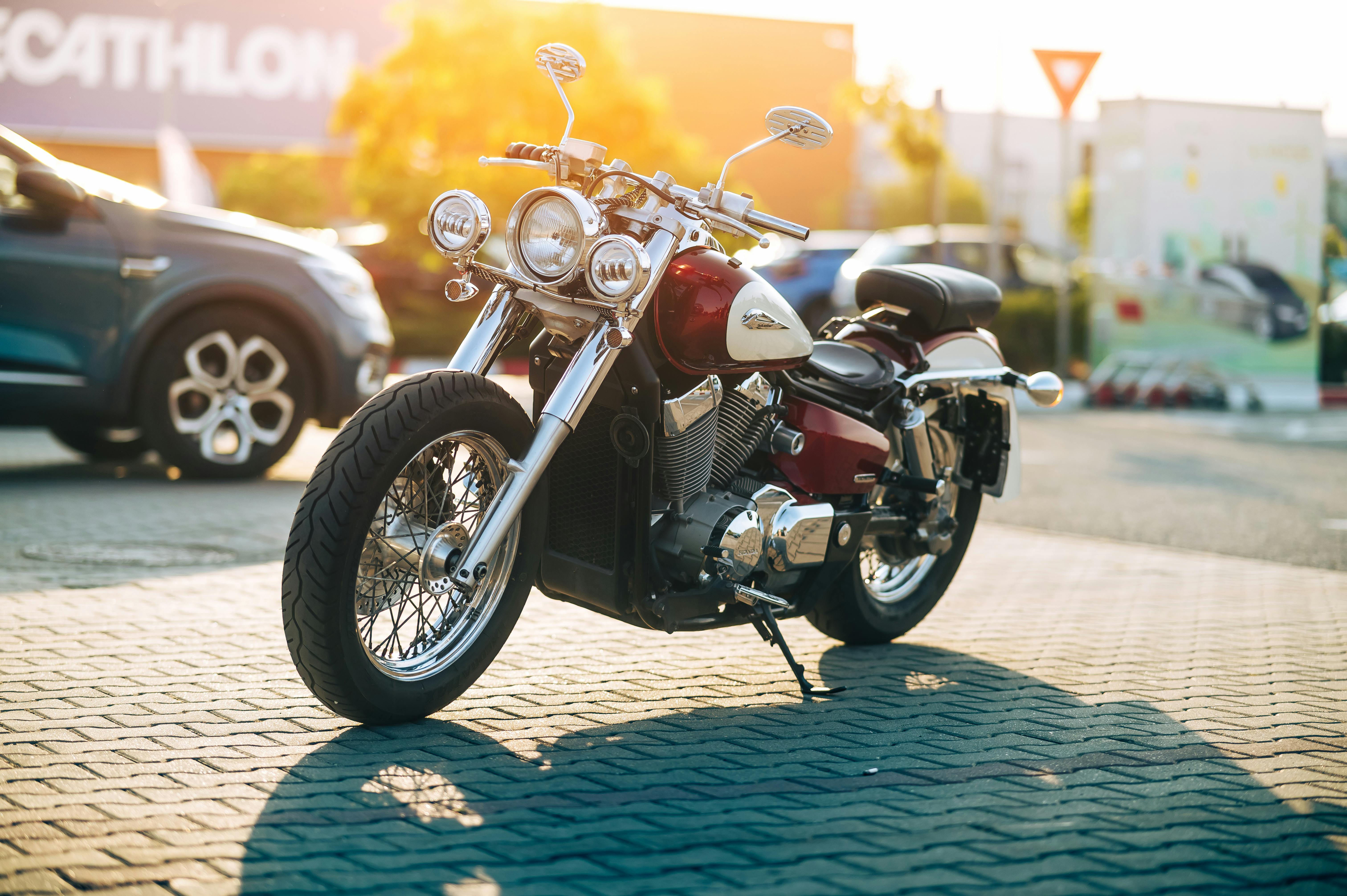 Classic Motorcycle in Sunny Urban Setting