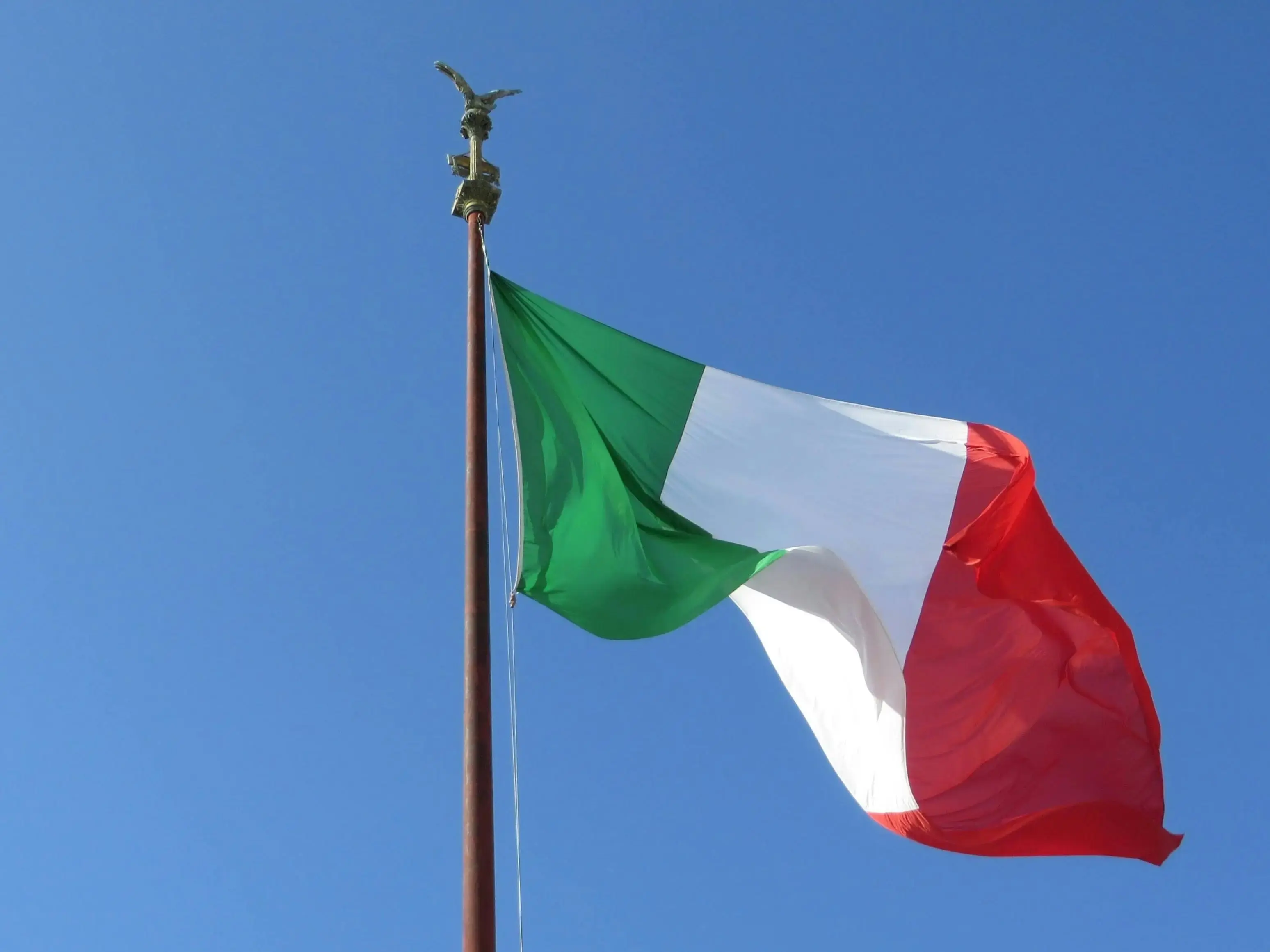 Close-up of the Italian Flag on a Flagpole