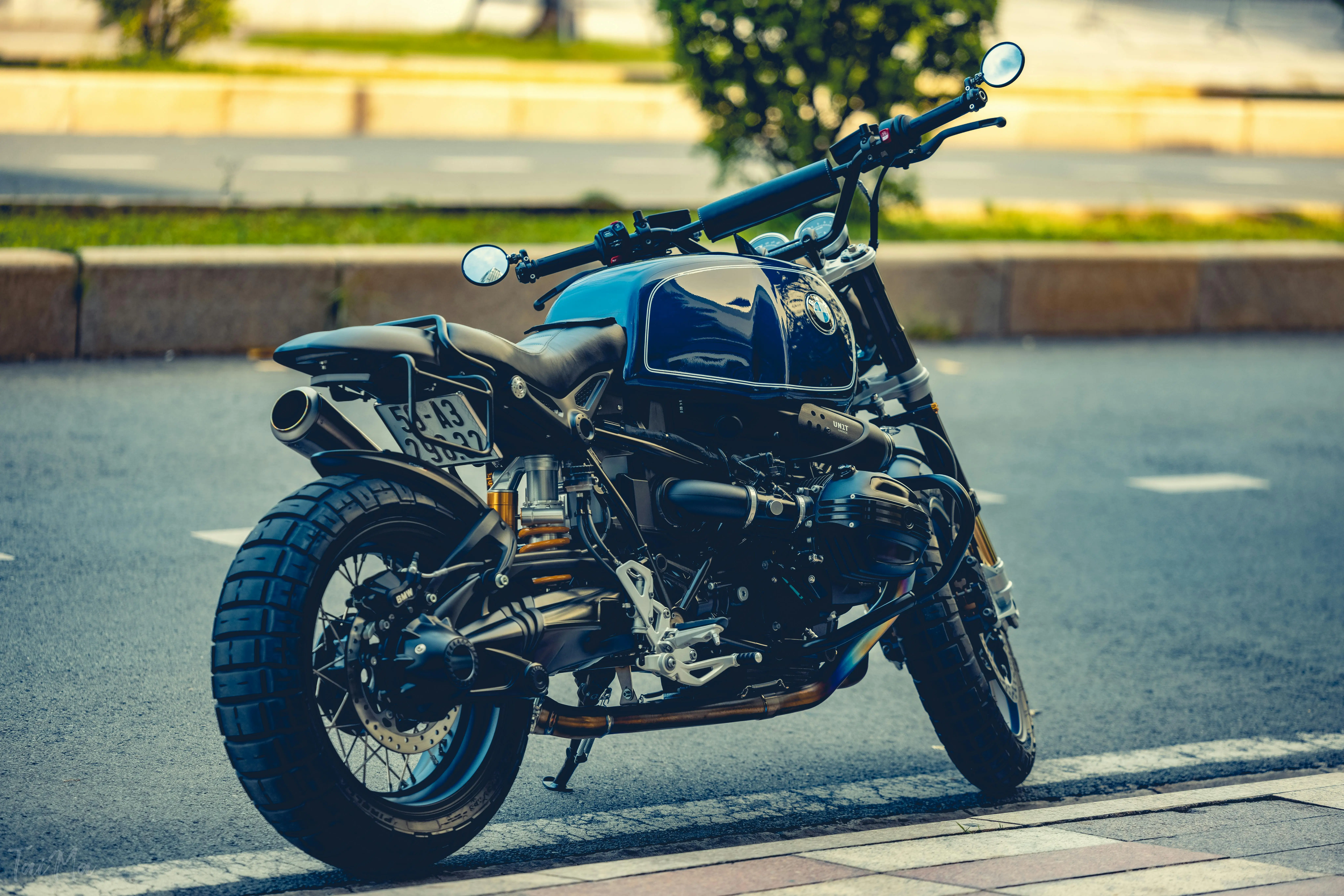 Motorcycle Parked on the Side of the Road