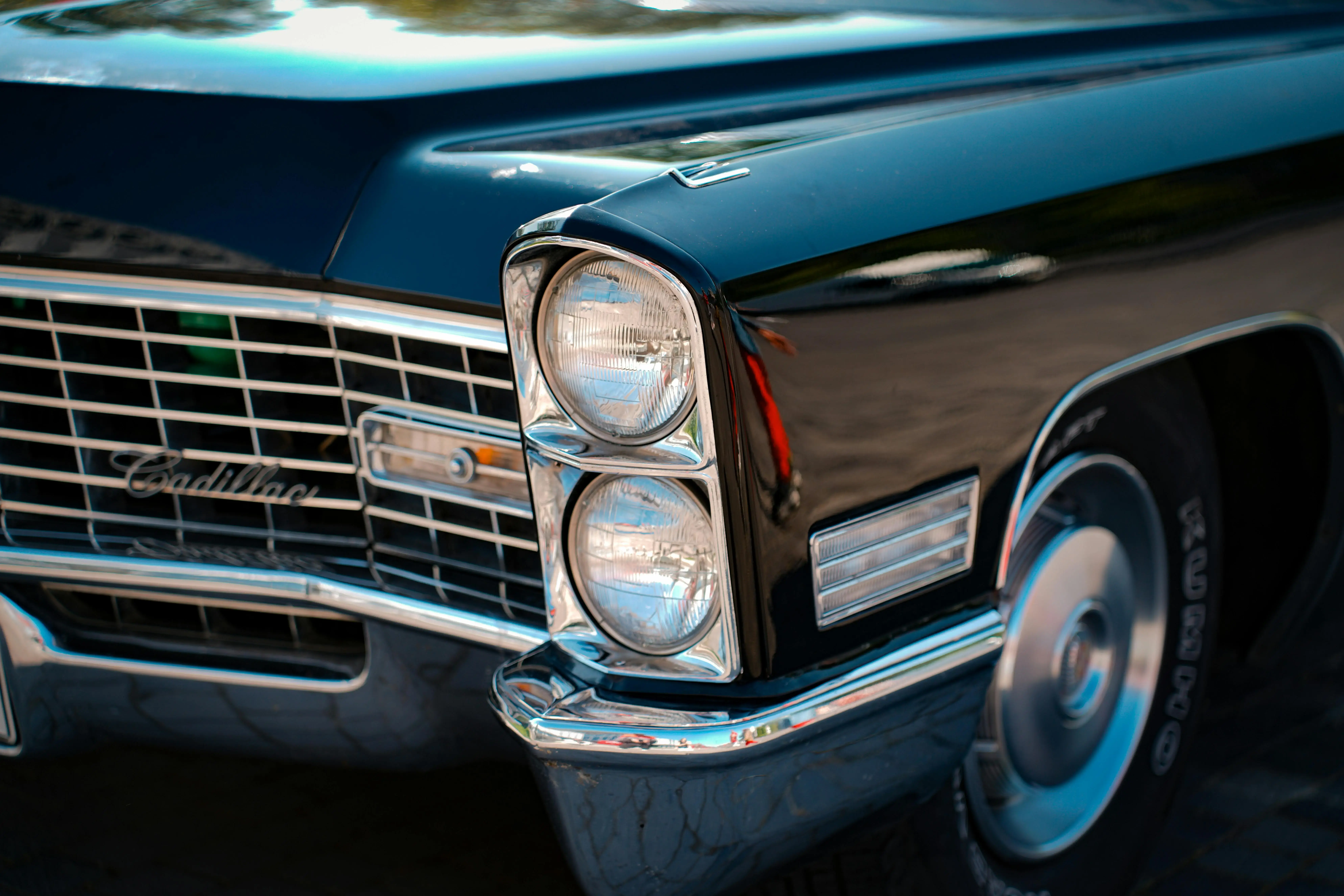 Classic Cadillac Car Close-Up with Chrome Details