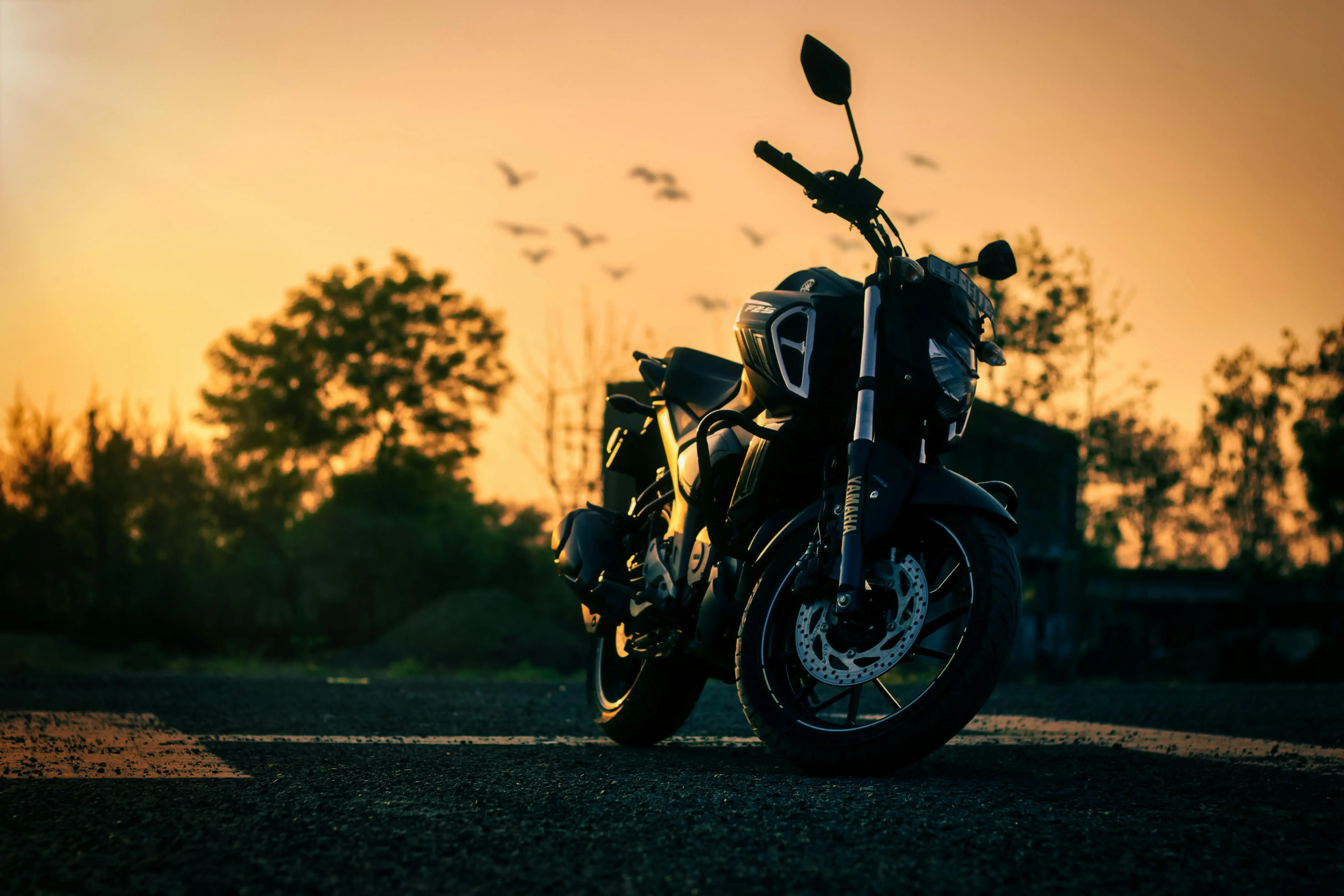 Photo of a Black Motorcycle During Dusk