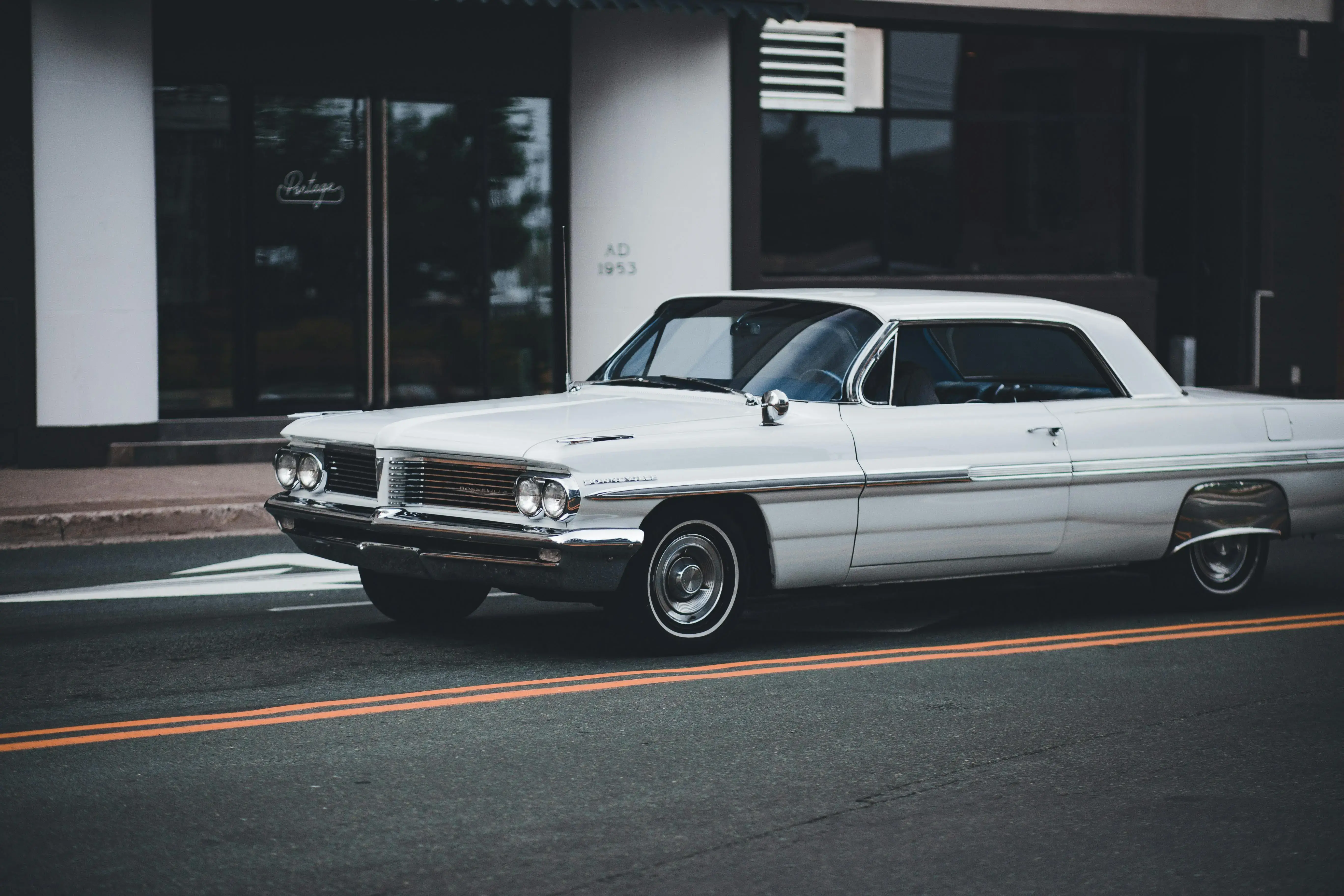 White Vintage Ford Galaxie Parked