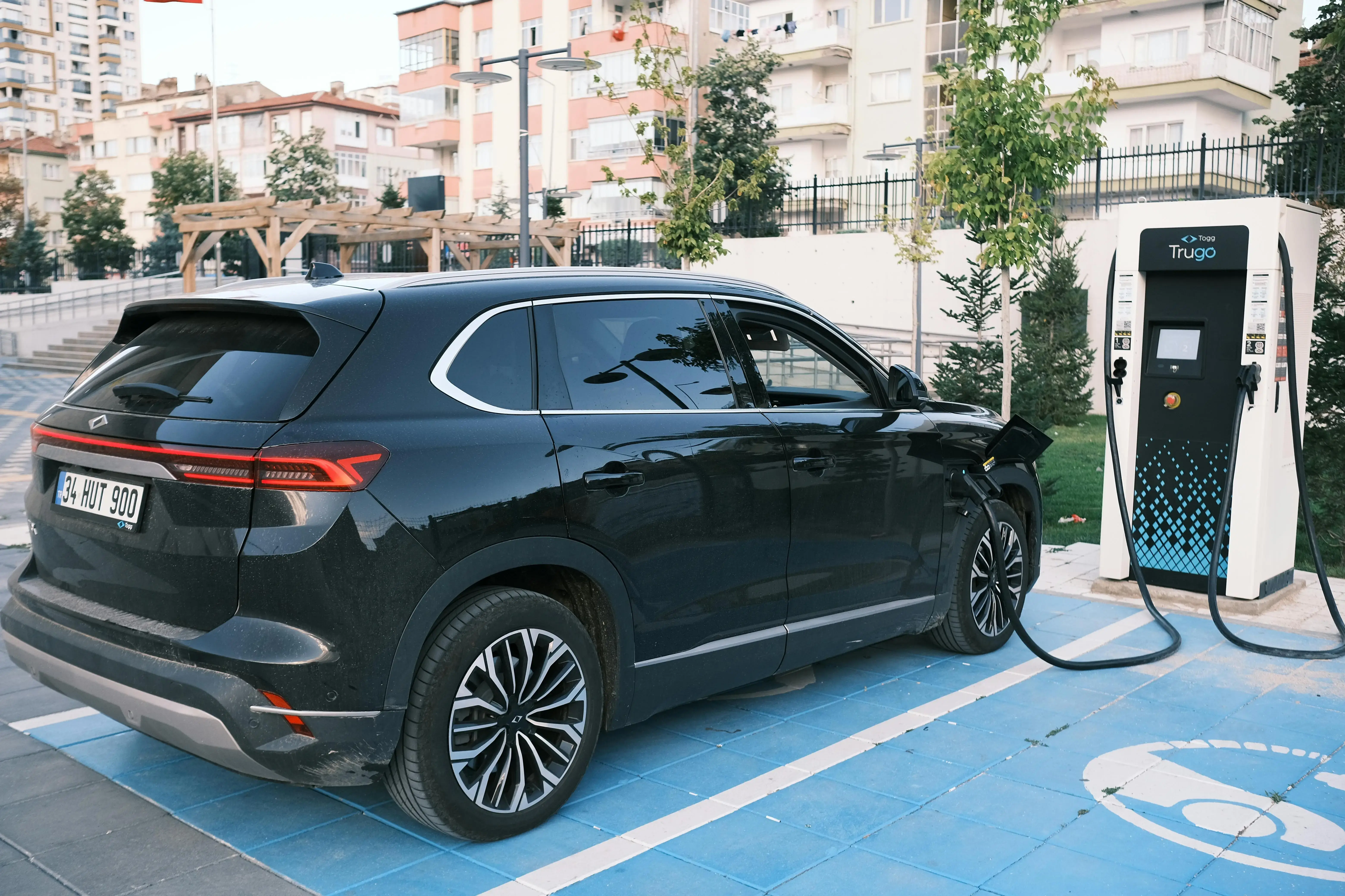 Electric Car Charging at Station