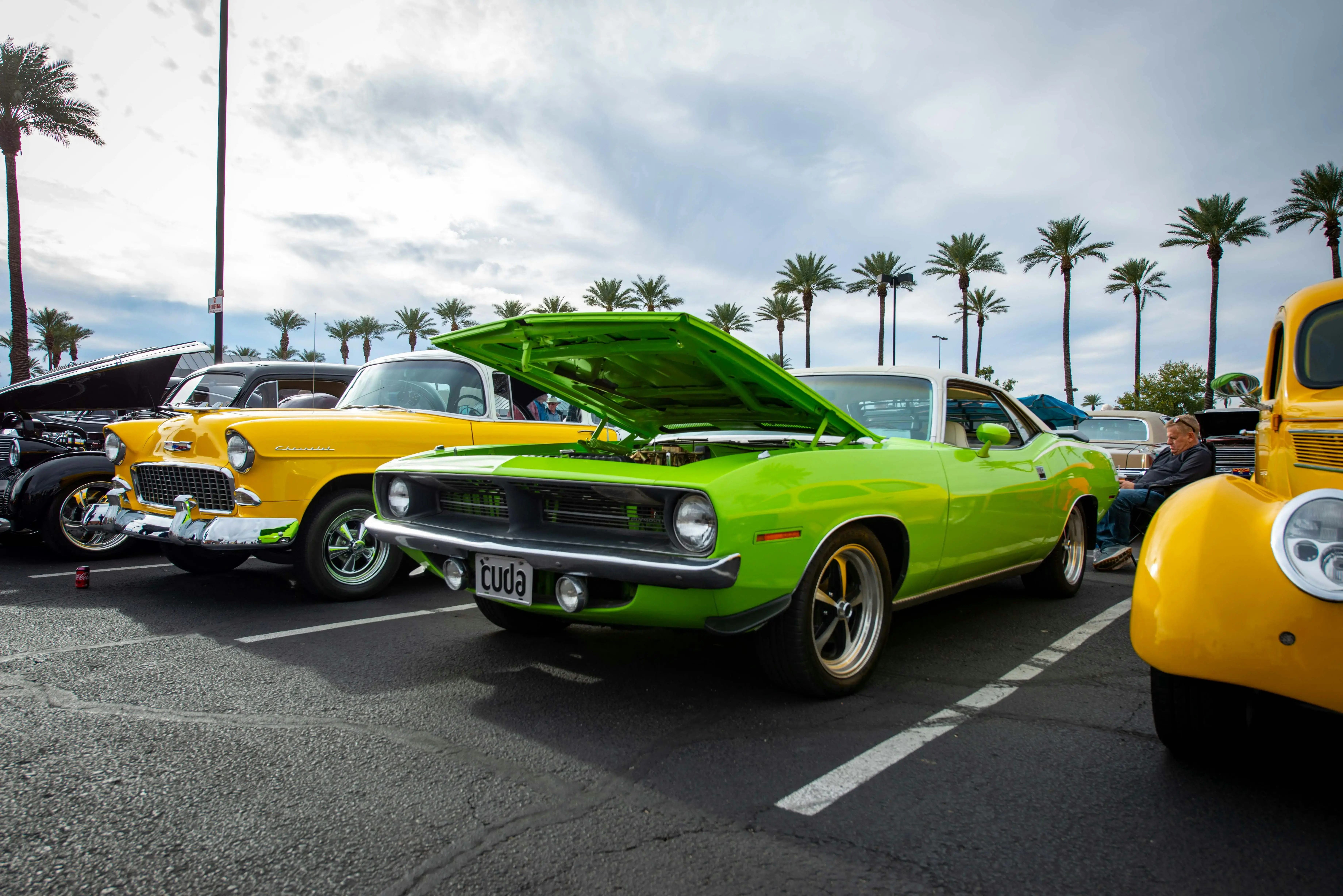 Green Vintage Car Parked on a Parking Lot