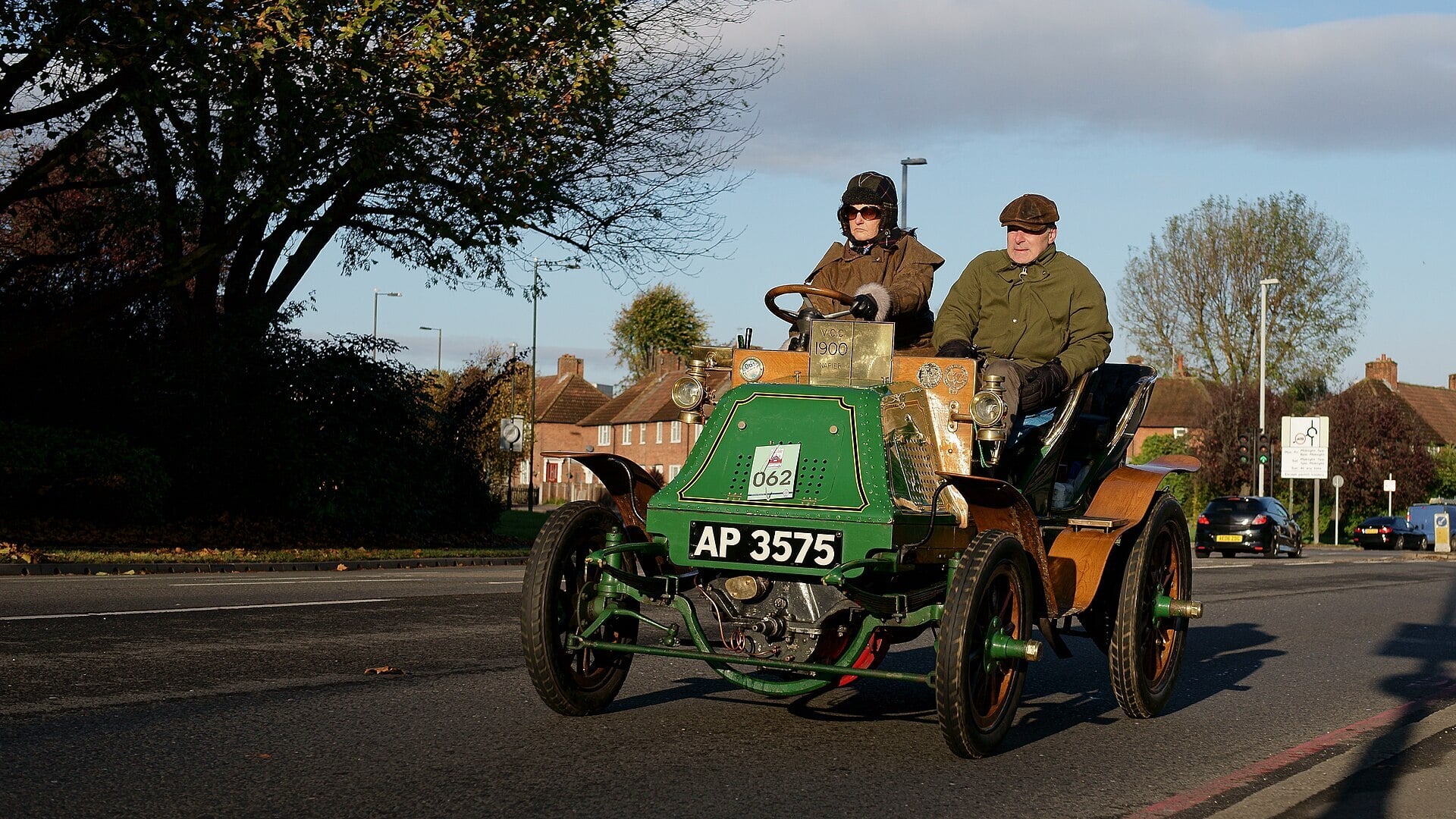 Veteran Napier car on the road during the London to Brighton Veteran Car Run